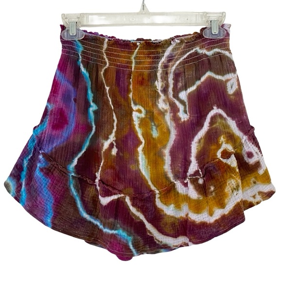 Handmade Geode Tie Dye Skirt Mini Womens Size Small XS Colorful Blue Brown Pink - Picture 1 of 10